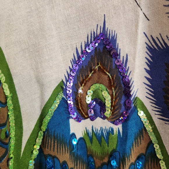 Vintage Peacock A-Line Midi Skirt Sequins Embellished Size XL New Deadstock 90s - Picture 6 of 12